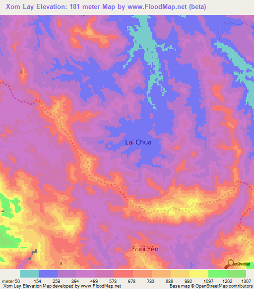 Xom Lay,Vietnam Elevation Map