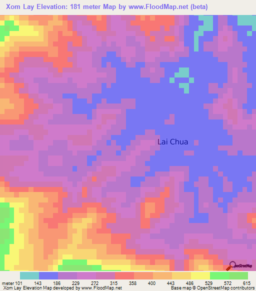 Xom Lay,Vietnam Elevation Map