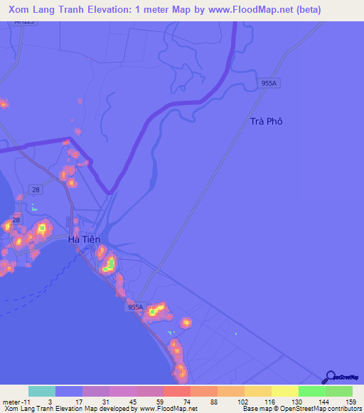 Xom Lang Tranh,Vietnam Elevation Map