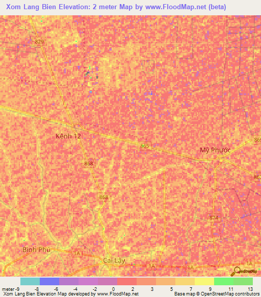 Xom Lang Bien,Vietnam Elevation Map