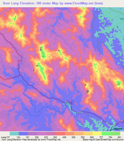 Xom Lang,Vietnam Elevation Map