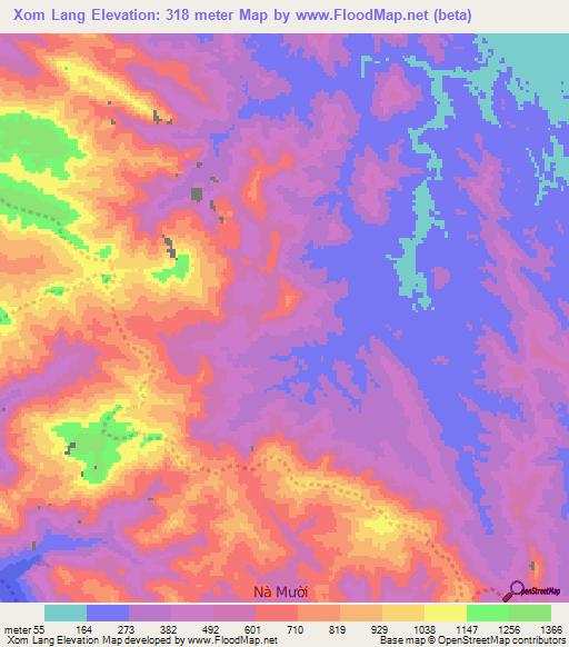 Xom Lang,Vietnam Elevation Map