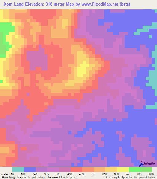 Xom Lang,Vietnam Elevation Map