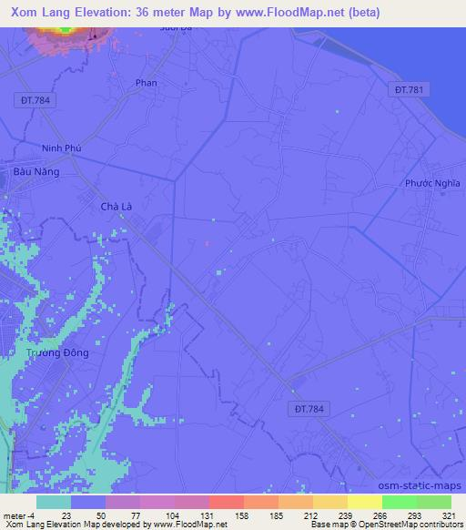 Xom Lang,Vietnam Elevation Map