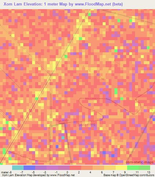 Xom Lam,Vietnam Elevation Map