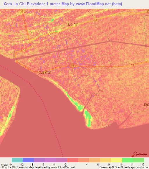 Xom La Ghi,Vietnam Elevation Map