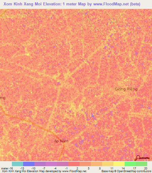 Xom Kinh Xang Moi,Vietnam Elevation Map