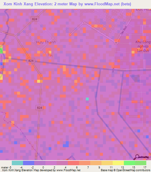 Xom Kinh Xang,Vietnam Elevation Map