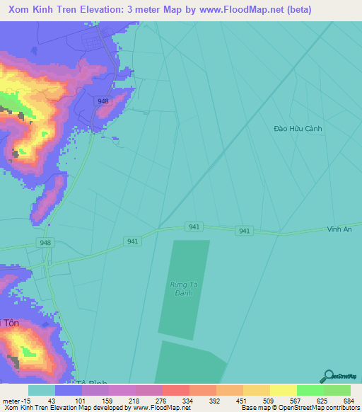 Xom Kinh Tren,Vietnam Elevation Map