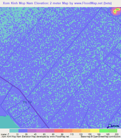 Xom Kinh Mop Nam,Vietnam Elevation Map