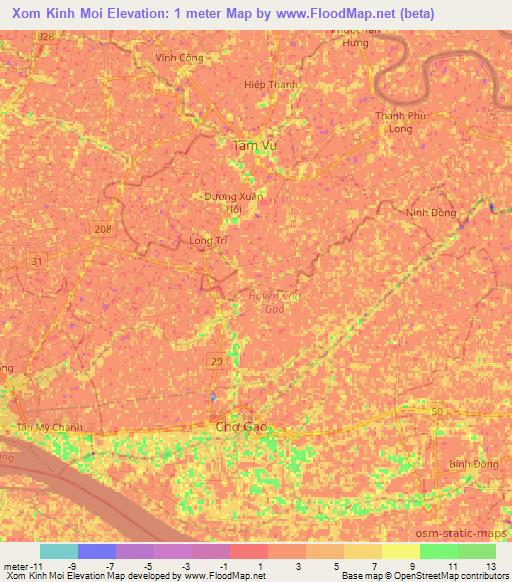 Xom Kinh Moi,Vietnam Elevation Map