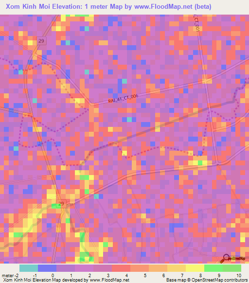 Xom Kinh Moi,Vietnam Elevation Map