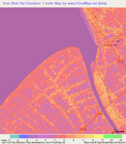 Xom Kinh Dai,Vietnam Elevation Map