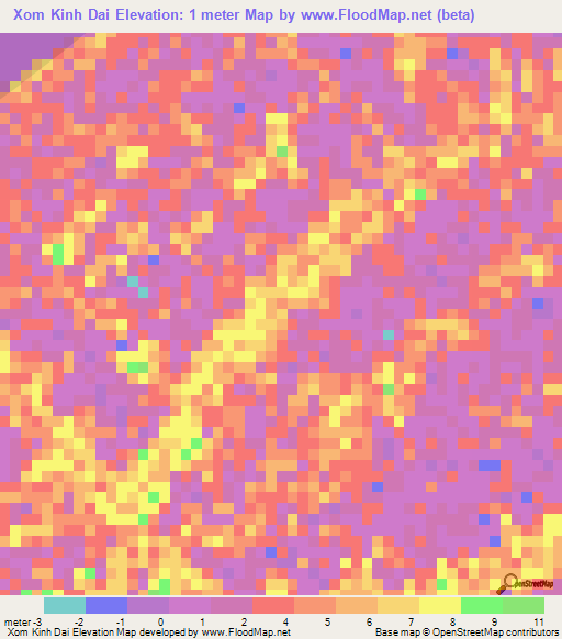 Xom Kinh Dai,Vietnam Elevation Map