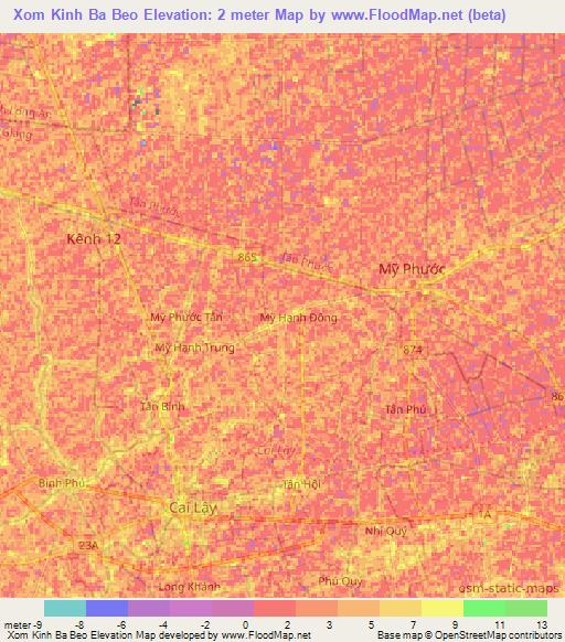 Xom Kinh Ba Beo,Vietnam Elevation Map