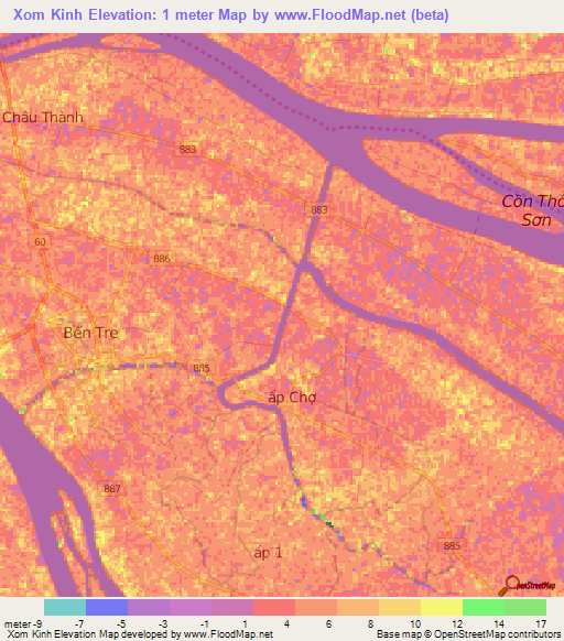 Xom Kinh,Vietnam Elevation Map