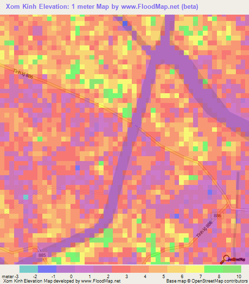 Xom Kinh,Vietnam Elevation Map