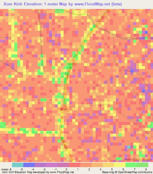 Xom Kinh,Vietnam Elevation Map