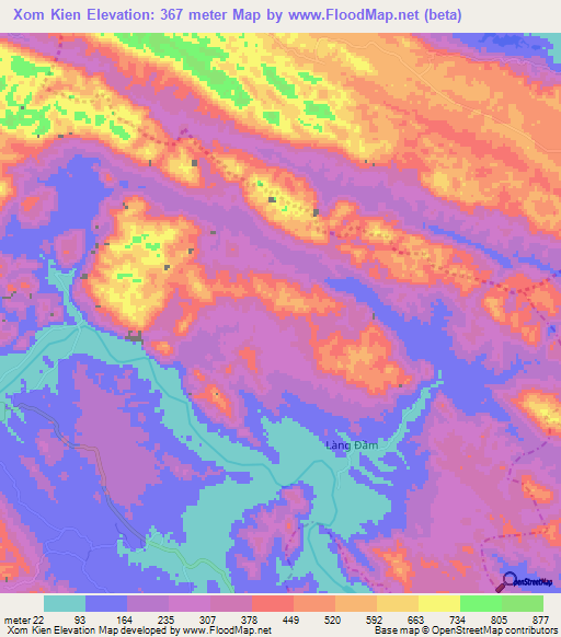 Xom Kien,Vietnam Elevation Map