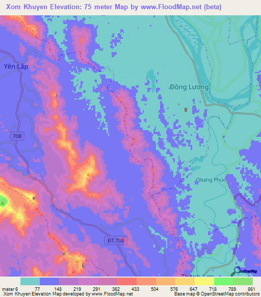 Xom Khuyen,Vietnam Elevation Map