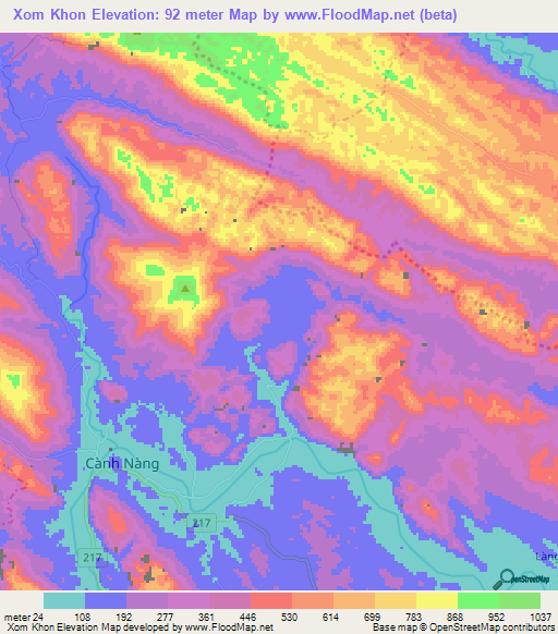 Xom Khon,Vietnam Elevation Map