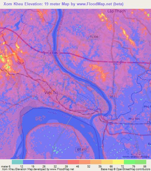 Xom Kheu,Vietnam Elevation Map