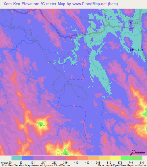 Xom Ken,Vietnam Elevation Map