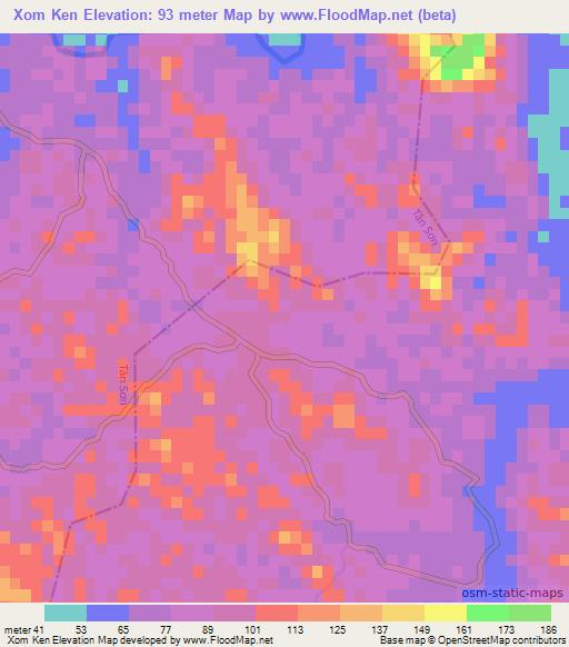 Xom Ken,Vietnam Elevation Map