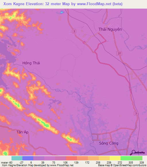 Xom Kagne,Vietnam Elevation Map