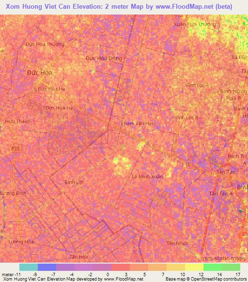 Xom Huong Viet Can,Vietnam Elevation Map