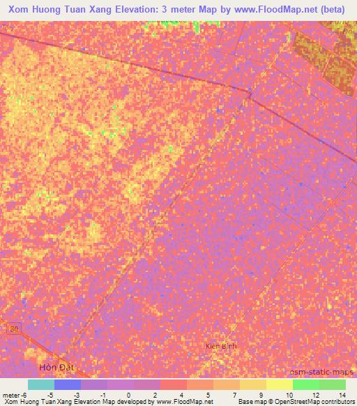 Xom Huong Tuan Xang,Vietnam Elevation Map
