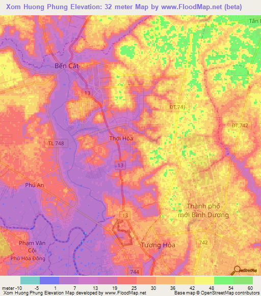 Xom Huong Phung,Vietnam Elevation Map