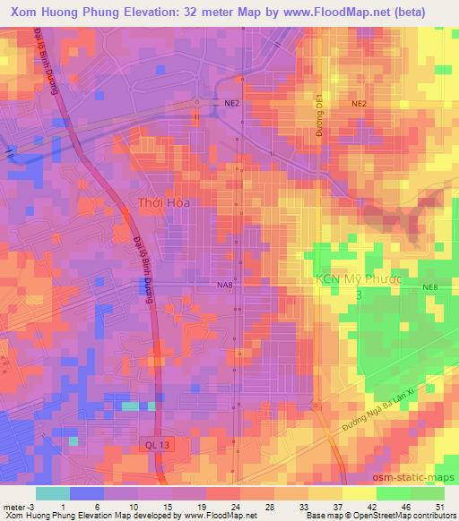 Xom Huong Phung,Vietnam Elevation Map