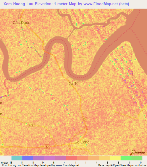 Xom Huong Luu,Vietnam Elevation Map