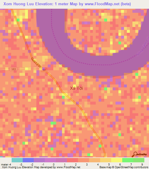 Xom Huong Luu,Vietnam Elevation Map