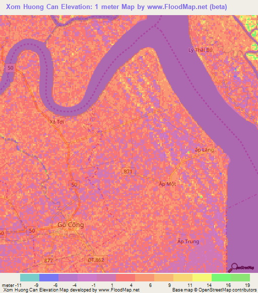 Xom Huong Can,Vietnam Elevation Map