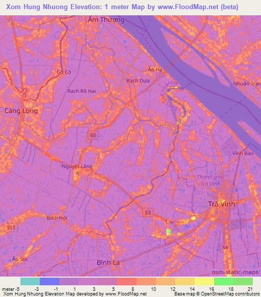 Xom Hung Nhuong,Vietnam Elevation Map