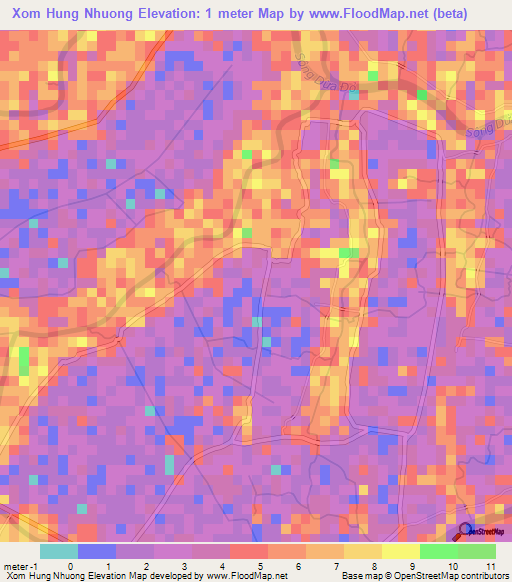 Xom Hung Nhuong,Vietnam Elevation Map