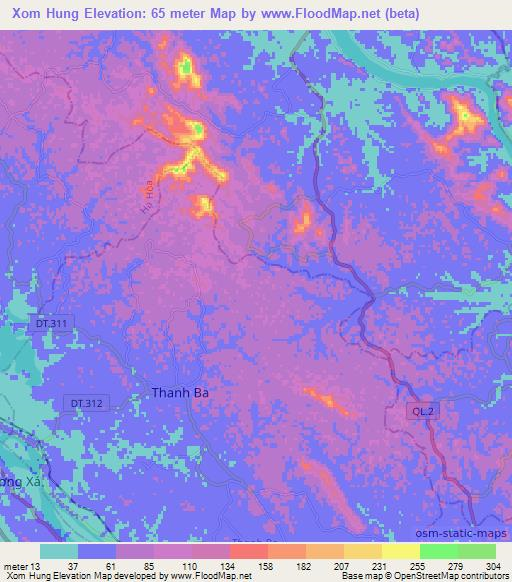 Xom Hung,Vietnam Elevation Map