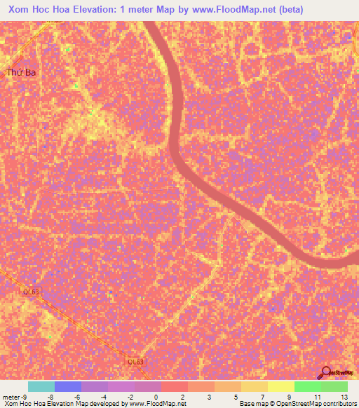 Xom Hoc Hoa,Vietnam Elevation Map