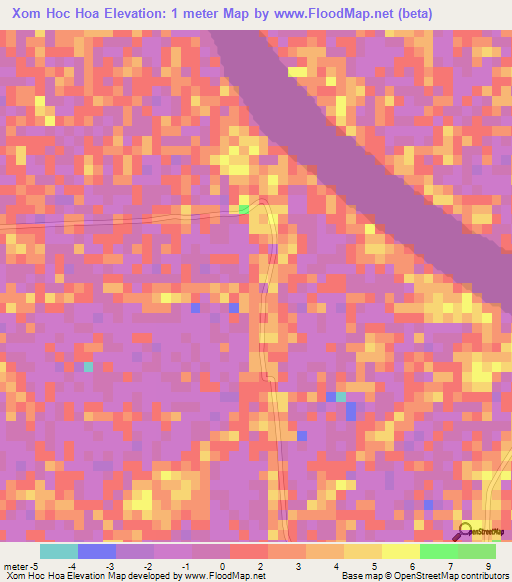 Xom Hoc Hoa,Vietnam Elevation Map