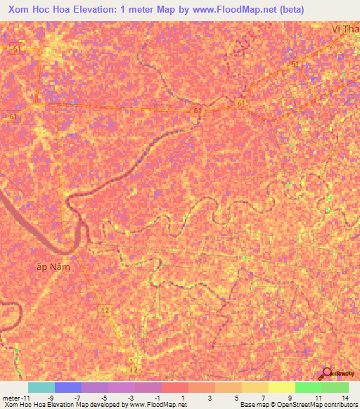 Xom Hoc Hoa,Vietnam Elevation Map