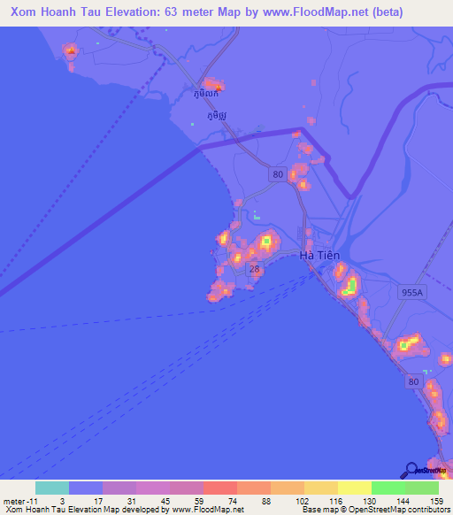 Xom Hoanh Tau,Vietnam Elevation Map