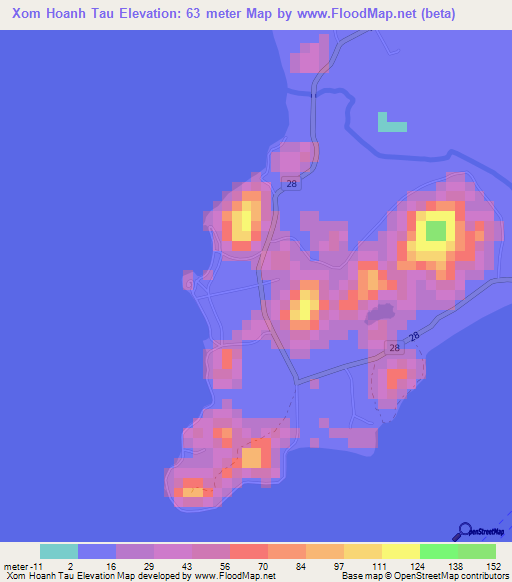 Xom Hoanh Tau,Vietnam Elevation Map