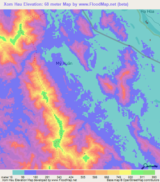 Xom Hau,Vietnam Elevation Map