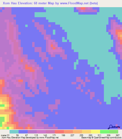 Xom Hau,Vietnam Elevation Map