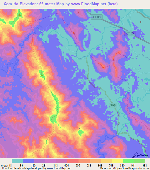 Xom Ha,Vietnam Elevation Map