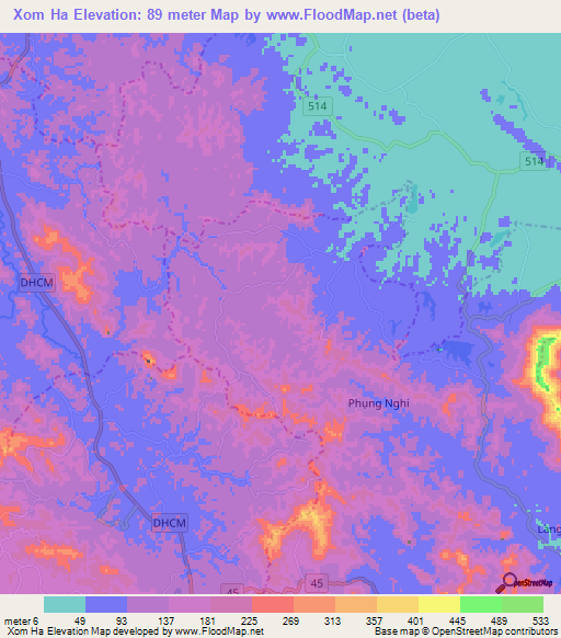 Xom Ha,Vietnam Elevation Map