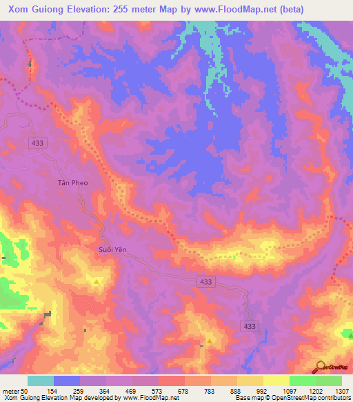 Xom Guiong,Vietnam Elevation Map