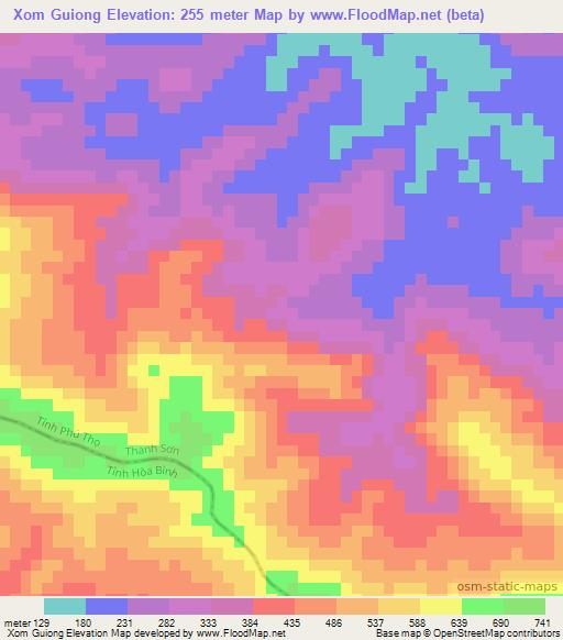 Xom Guiong,Vietnam Elevation Map